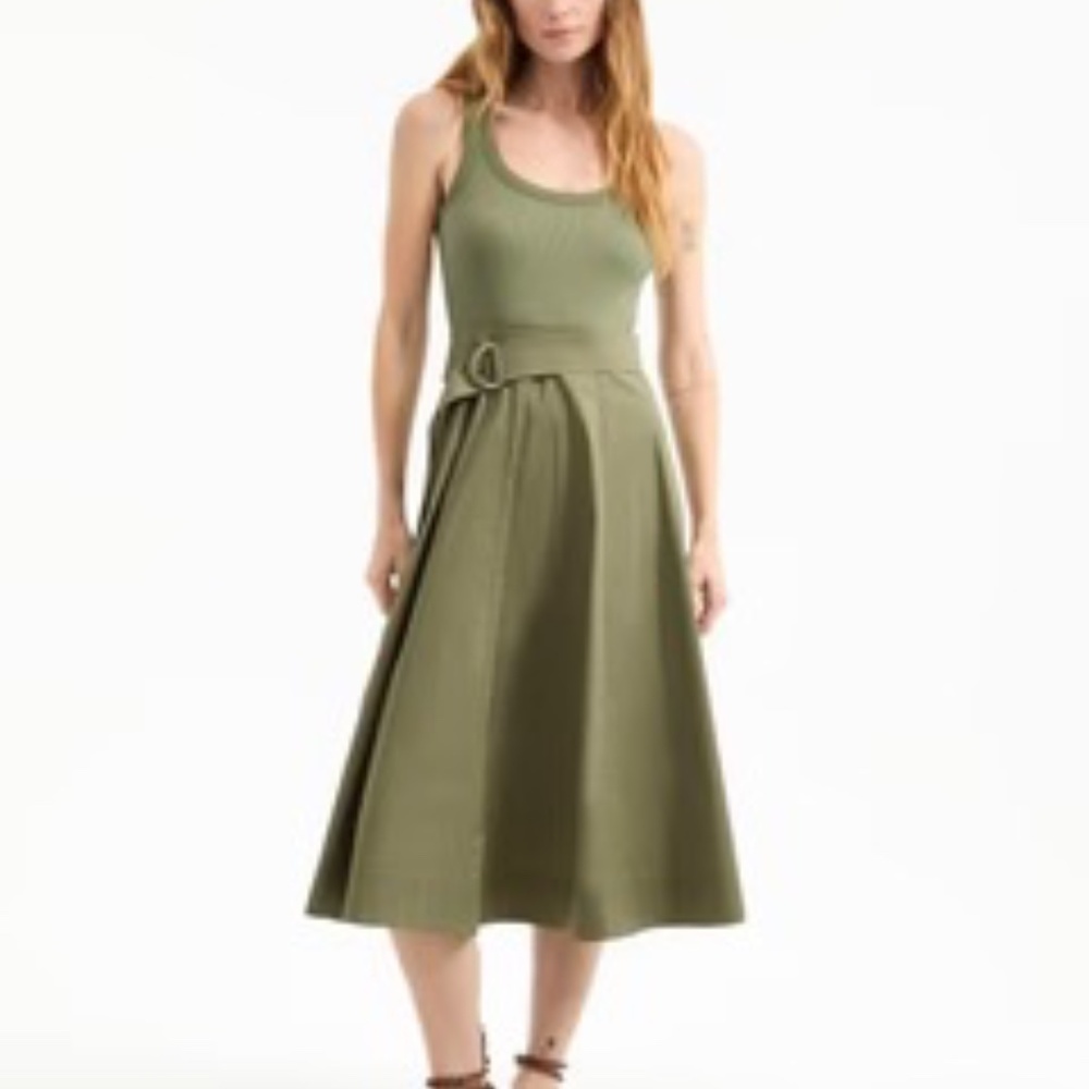 Veronica Beard Black Mixed Media Ribbed Tank Belted Midi Dress M J2405JY5621272‎